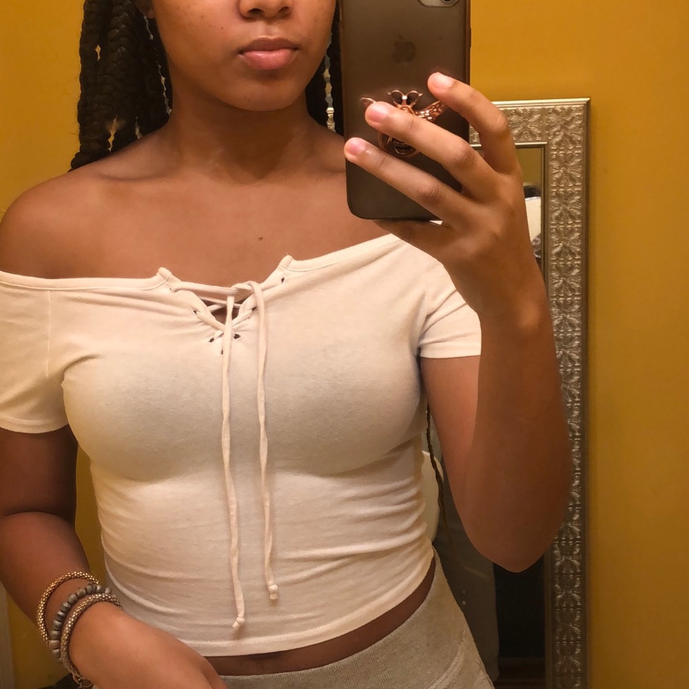 white off the shoulder crop top